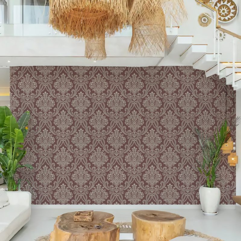 Brown and Beige Victorian Damask Wallpaper