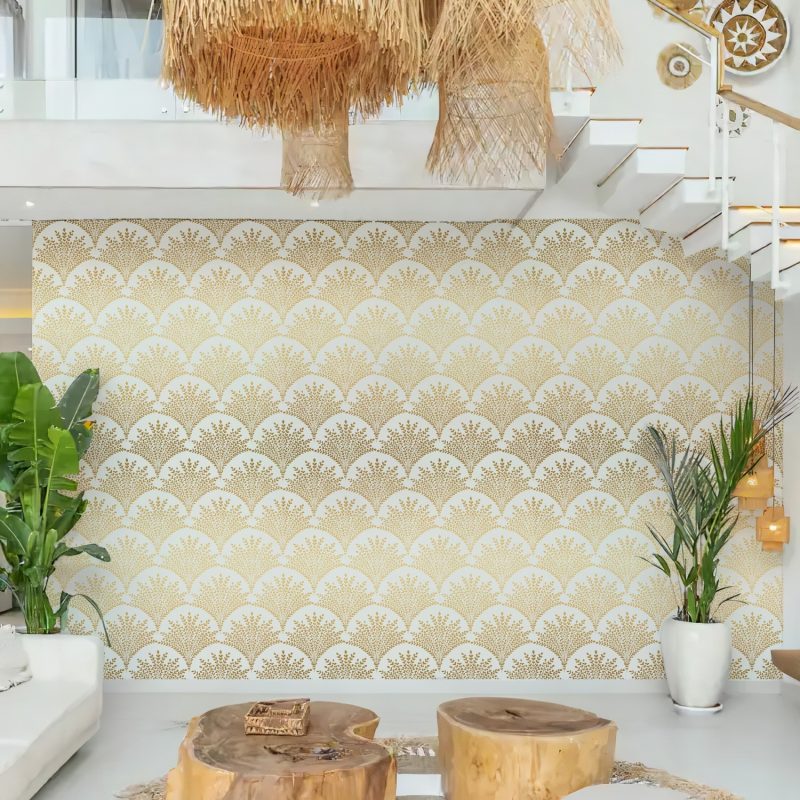 Cream and Gold Art Deco Fan Wallpaper
