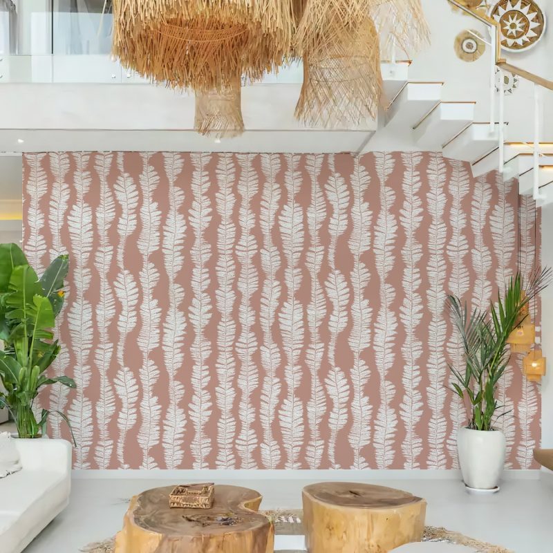 Peach Fern Leaf Wallpaper