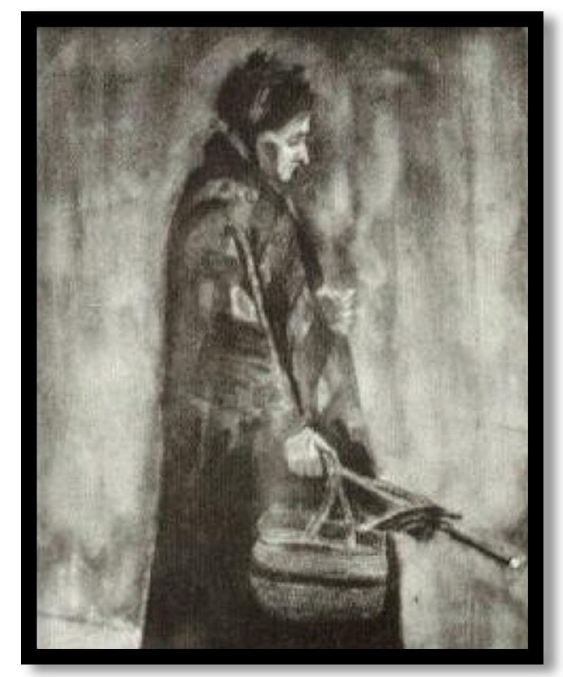 Woman with Shawl, Umbrella and Basket by Vincent van Gogh (1882)