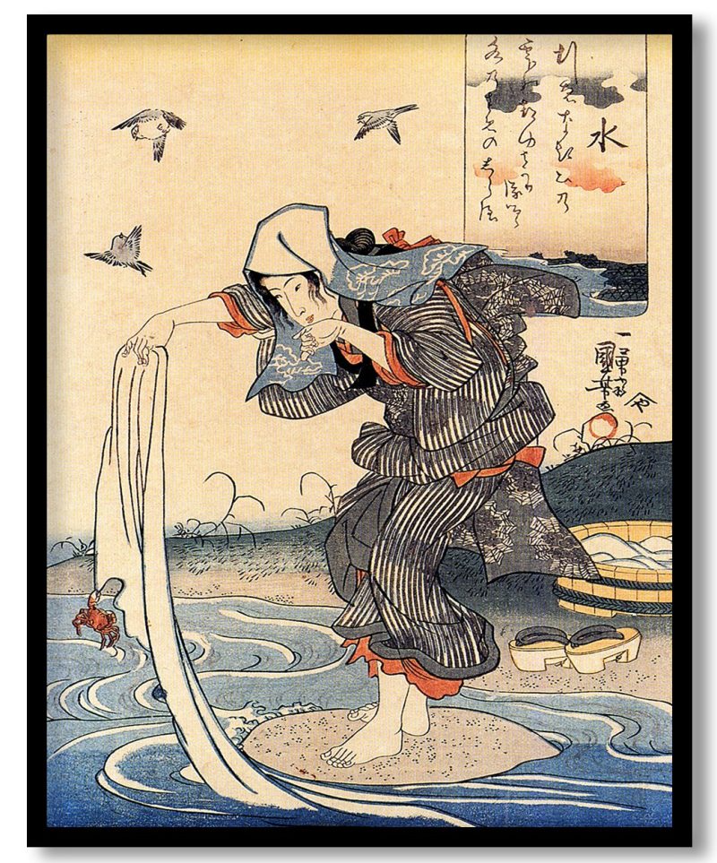 Woman doing her laundry in the river by Utagawa Kuniyoshi (Unknown)