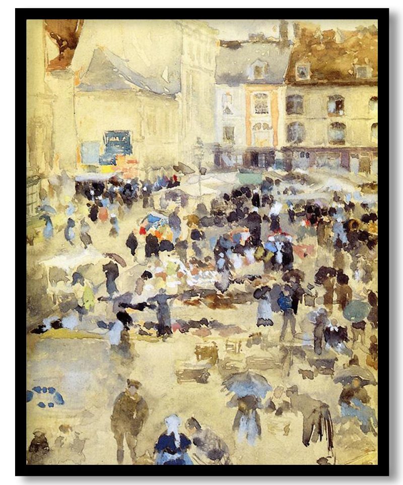Variations in Violet and Grey - Market Place by James McNeill Whistler (1885)