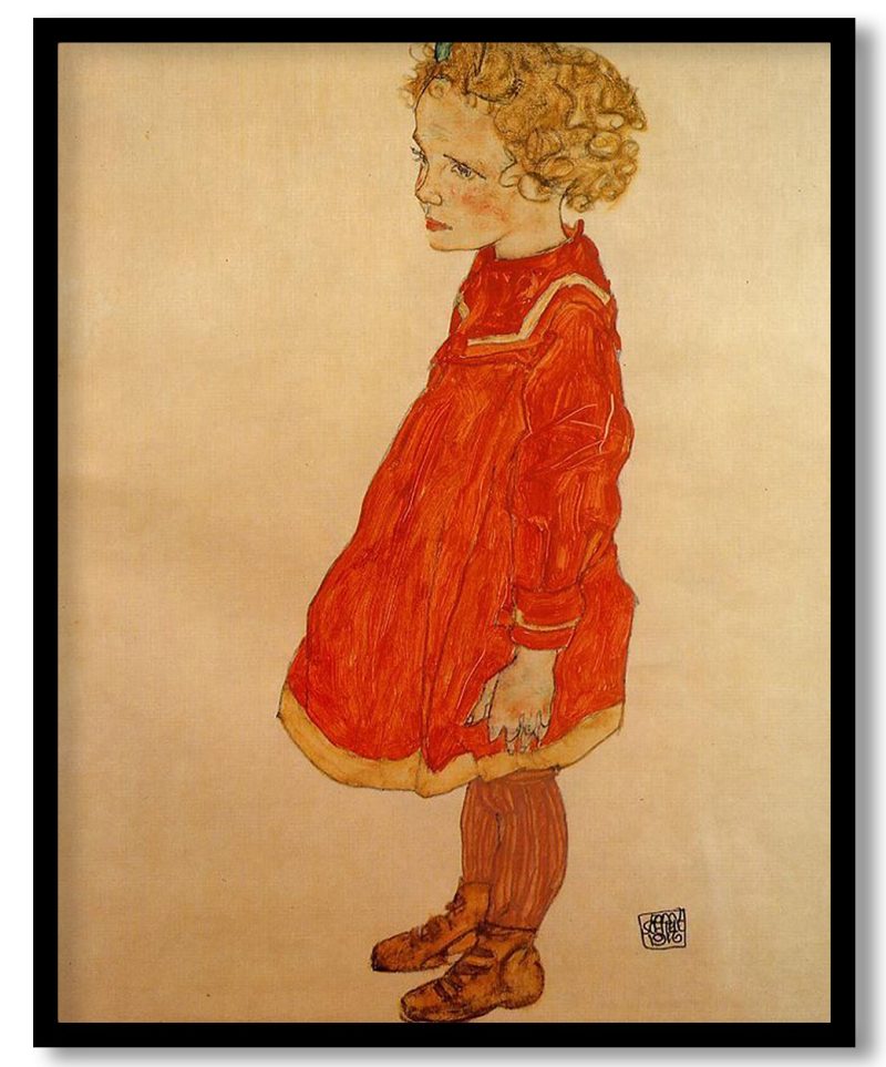 Little Girl with Blond Hair in a Red Dress by Egon Schiele (1916)