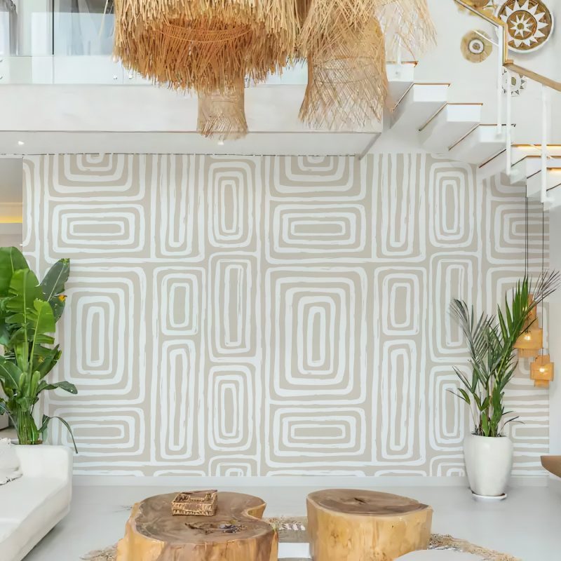 Beige Concentric Rectangle Wallpaper