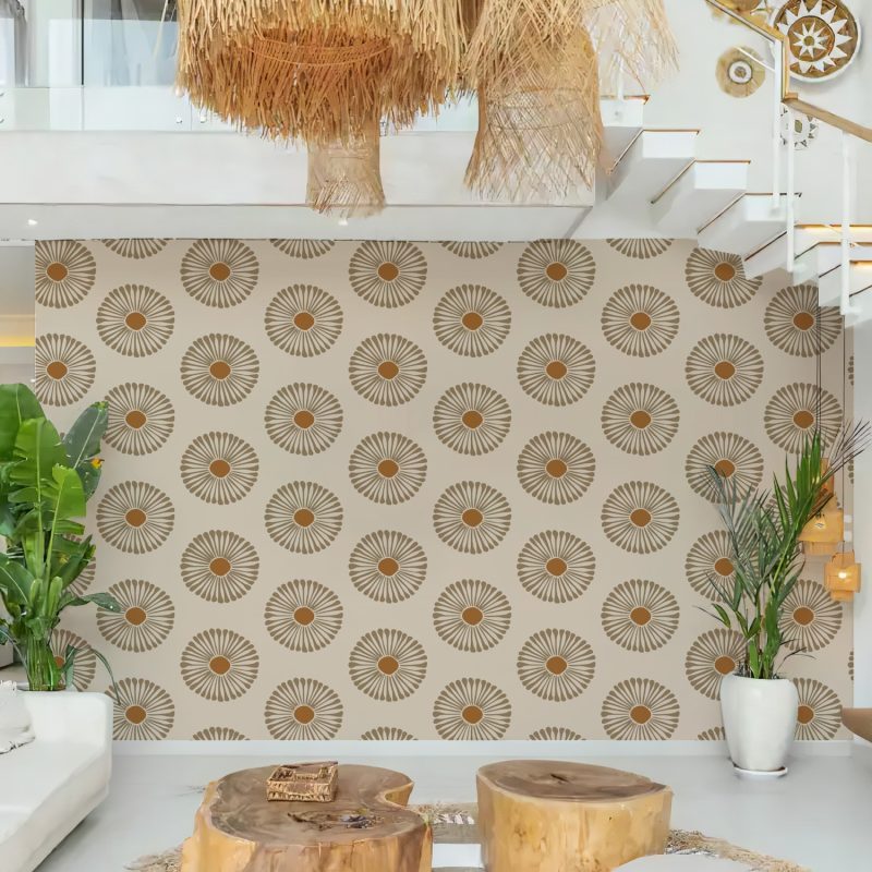 Beige and Brown Boho Flower Wallpaper