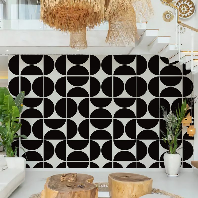 Black and Cream Retro Semicircle Wallpaper