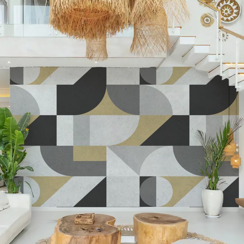Grey and Gold Geometric Block Wallpaper