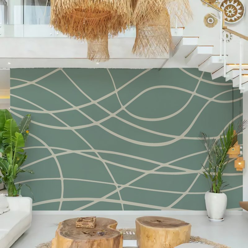 Sage Green Wavy Line Wallpaper