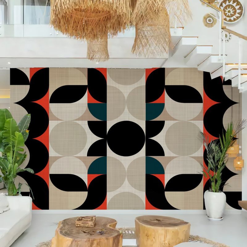 Black and Orange Retro Geometric Wallpaper