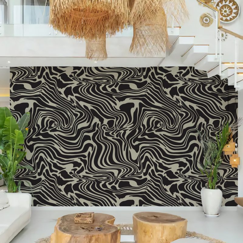 Black and Beige Abstract Swirl Wallpaper