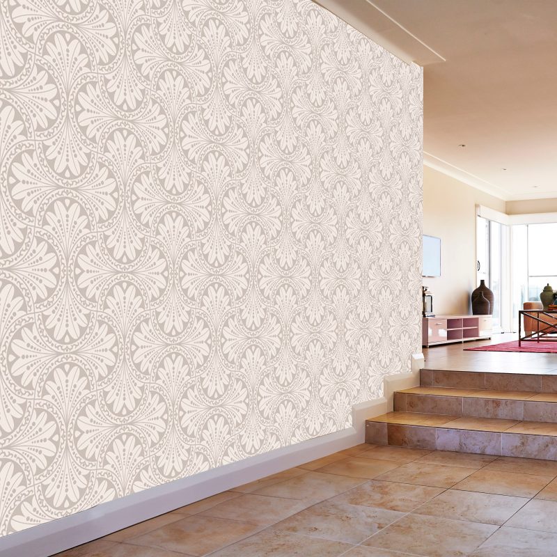 Beige Art Nouveau Damask Wallpaper