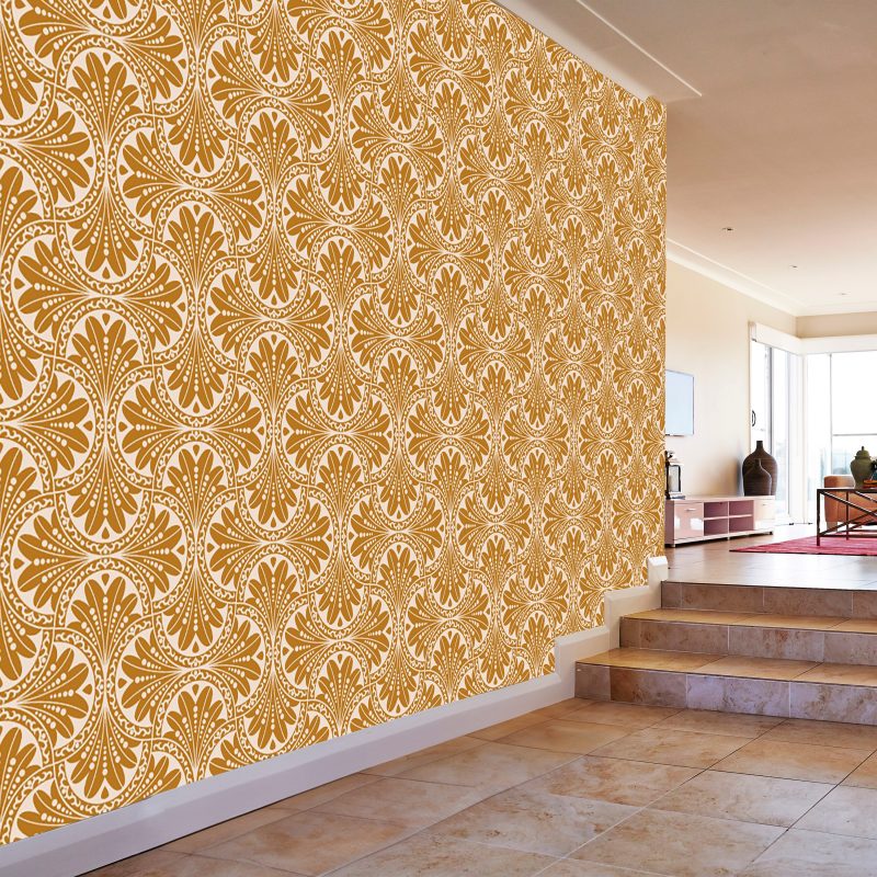 Mustard Art Nouveau Damask Wallpaper