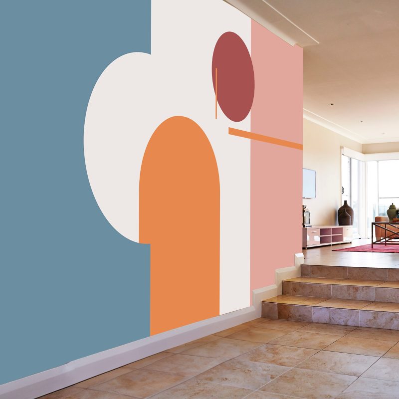 Blue and Orange Mid Century Arch Wallpaper