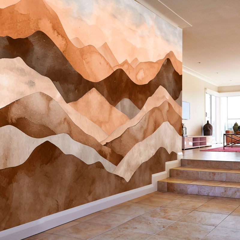 Brown Watercolor Mountain Mural Wallpaper