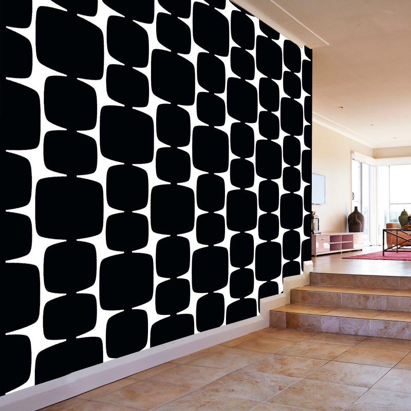 Black Mid Century Stacked Pebble Wallpaper