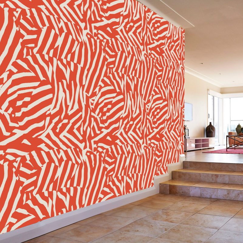Red and Beige Abstract Zebra Wallpaper