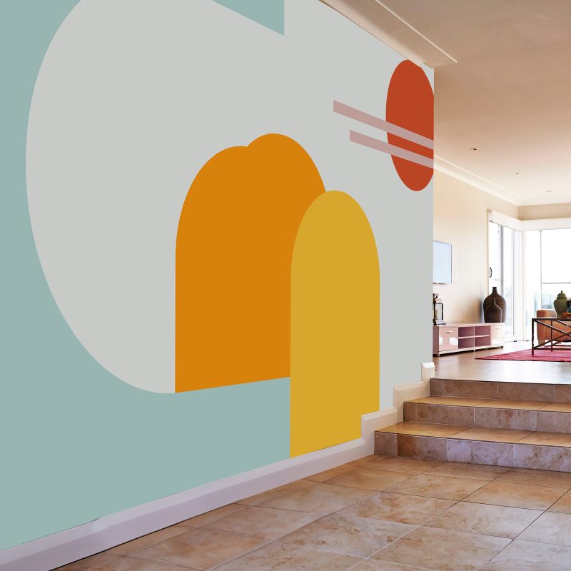 Mustard Boho Arch and Red Sun Wallpaper
