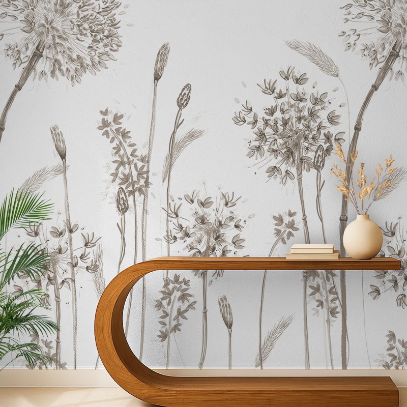 Brown Wildflower Sketch Wallpaper