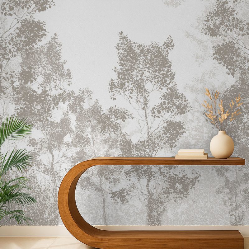 Beige Misty Forest Mural Wallpaper