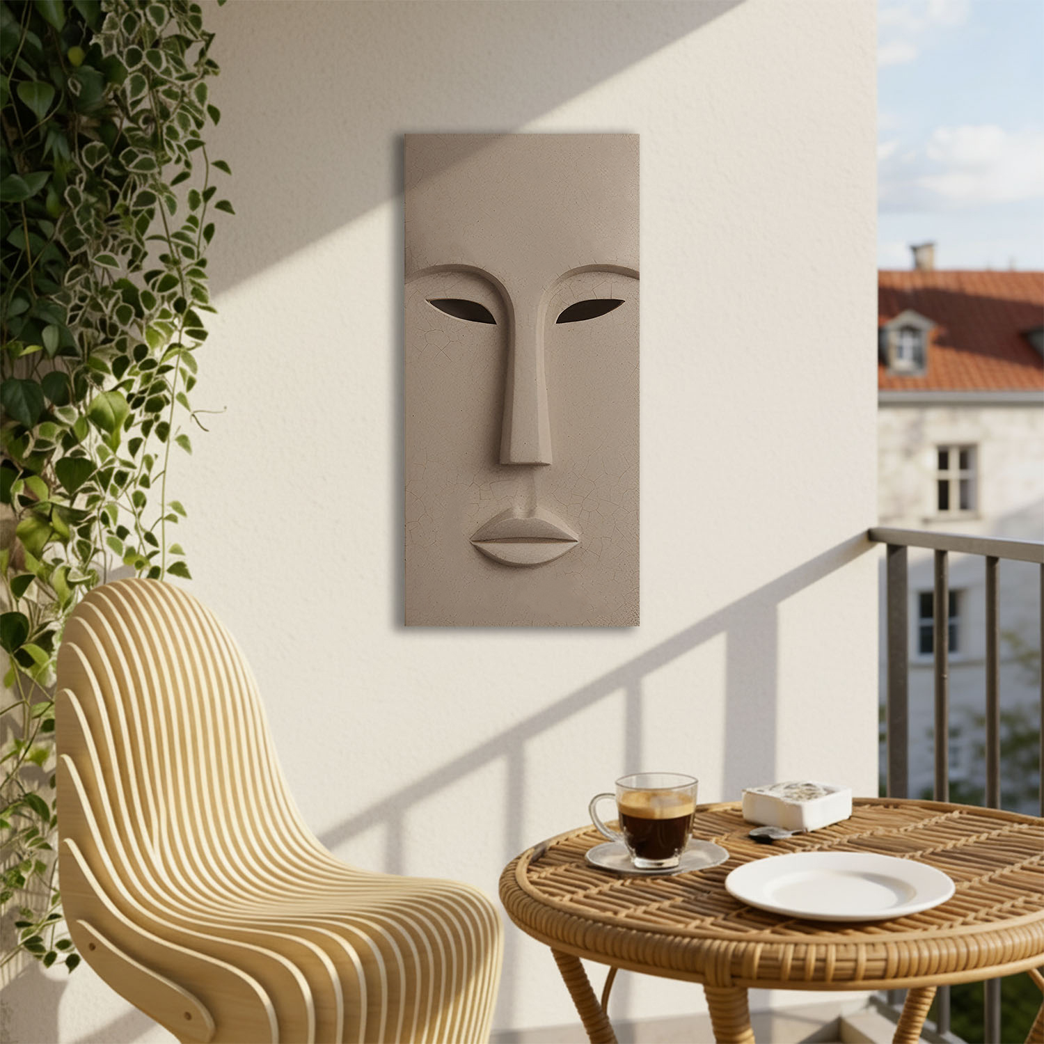 Maska – A faceted dual-tone sculpture with sharp geometric planes.