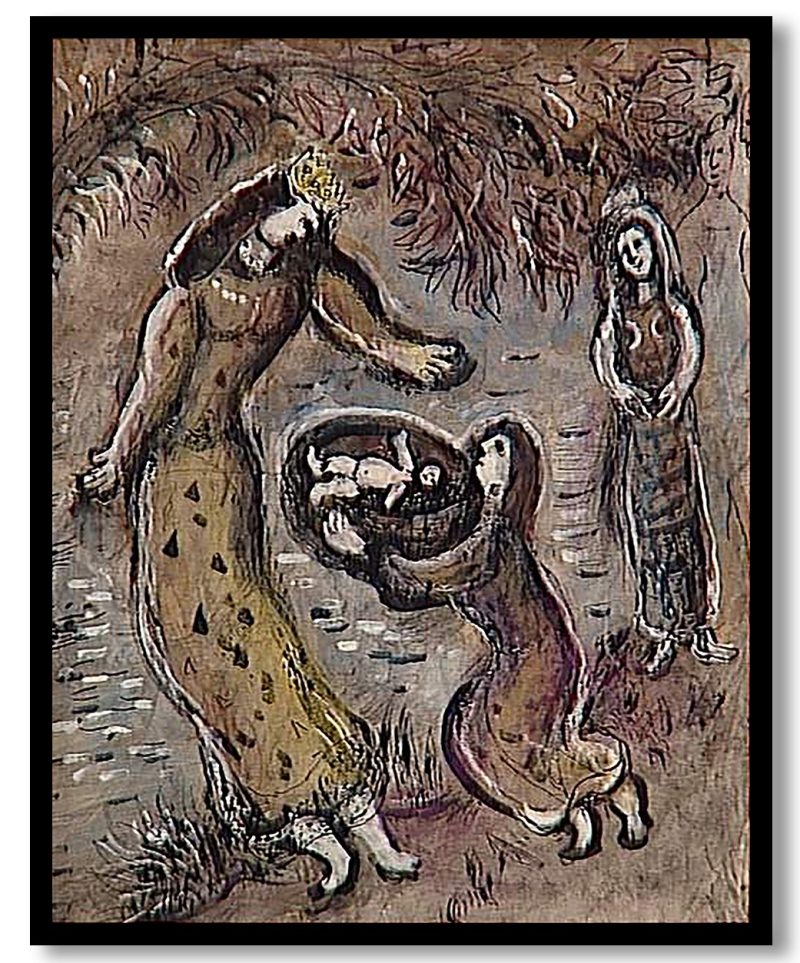 Moses is saved from the water by Pharaoh's daughter by Marc Chagall (1966)