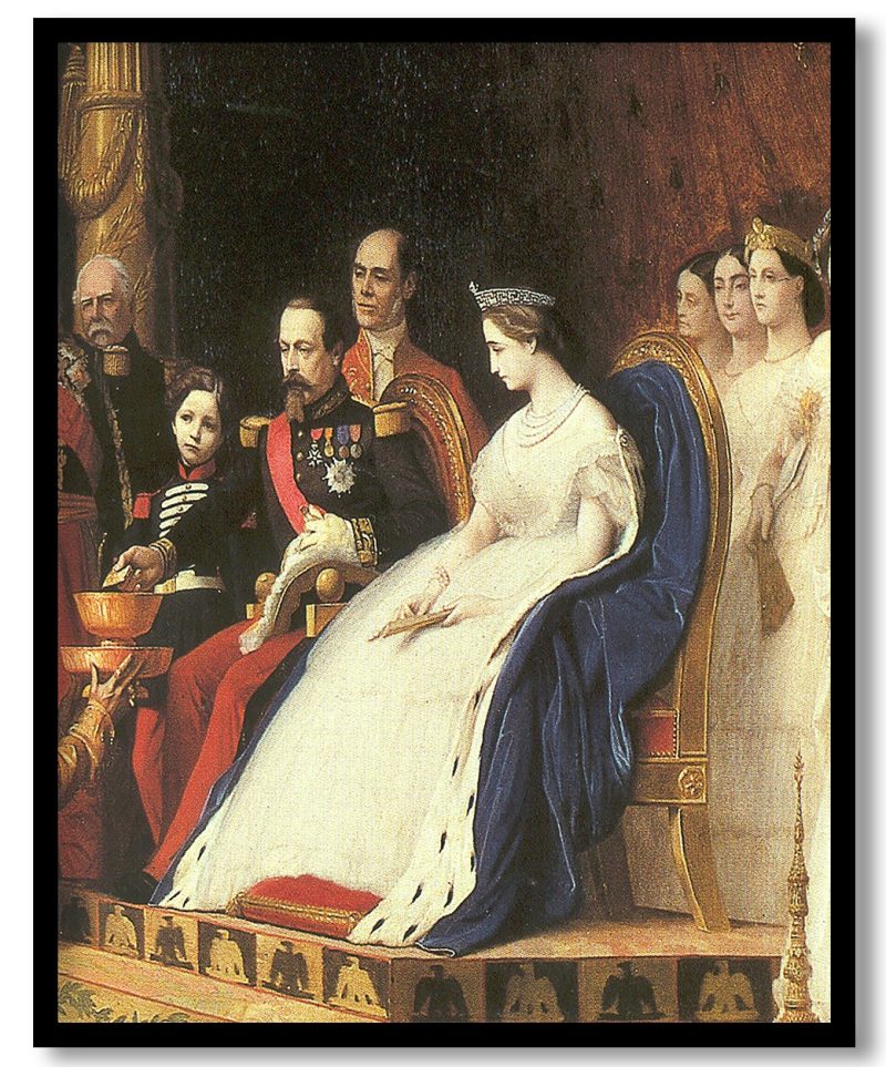 Napoleon III, Eugenie and their Son for Adoption Siamese Ambassadors (detail) by Jean Leon Gerome (1861)