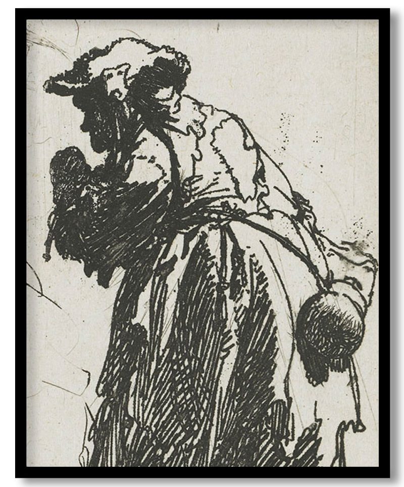Old beggar woman with a gourd by Rembrandt (1629)
