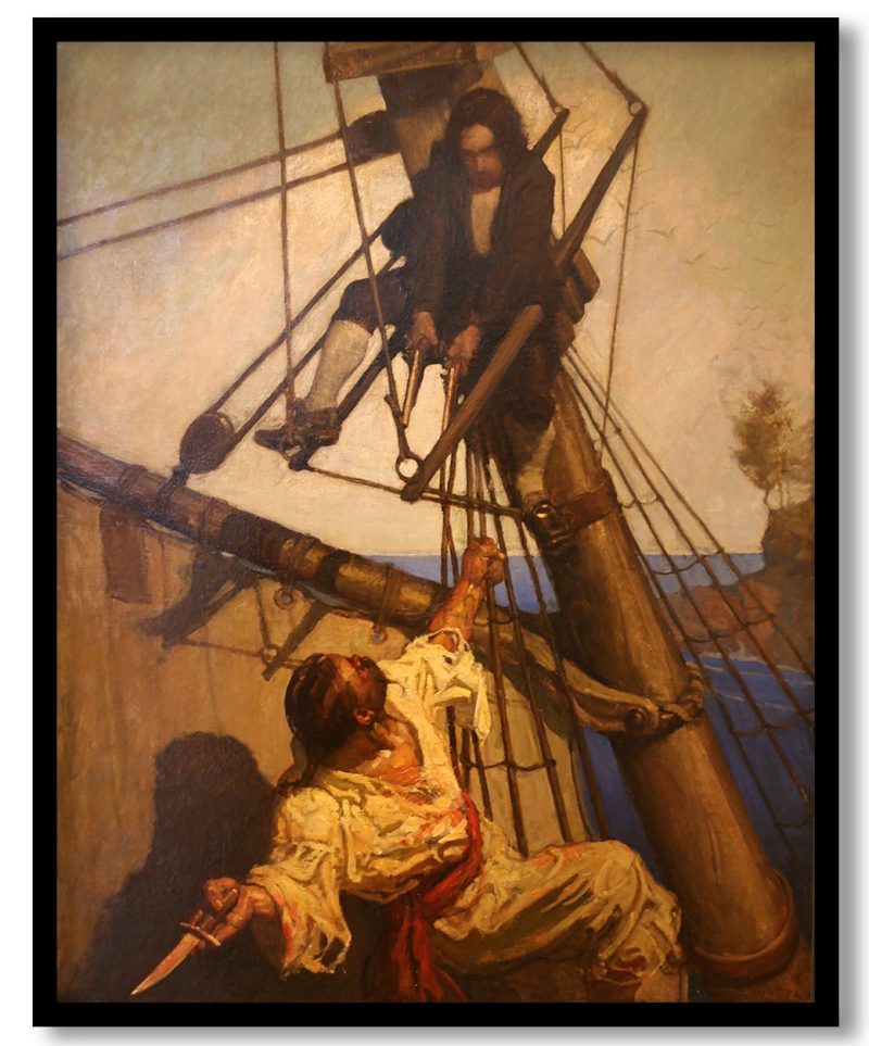 One more step, Mr. Hands, said I, and I'll blow your brains out by N. C. Wyeth