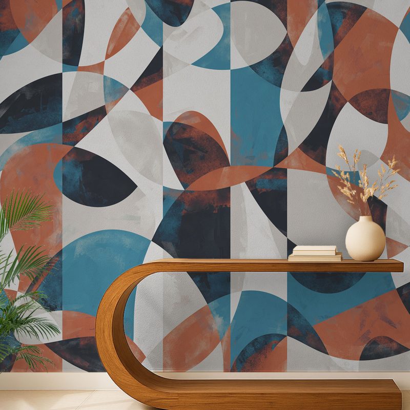 Teal and Terracotta Abstract Shapes Wallpaper
