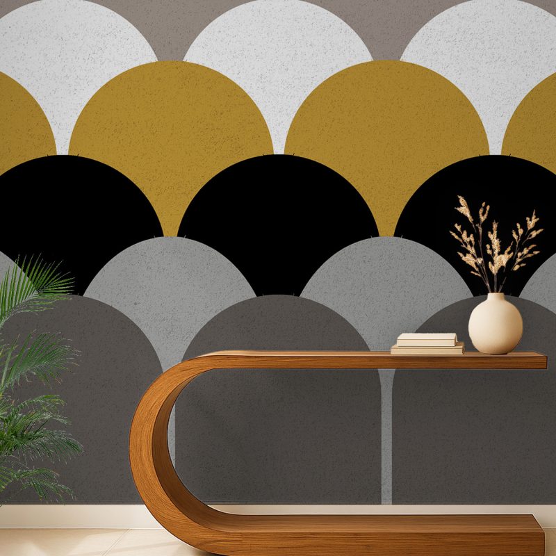 Mustard and Grey Geometric Scallop Wallpaper