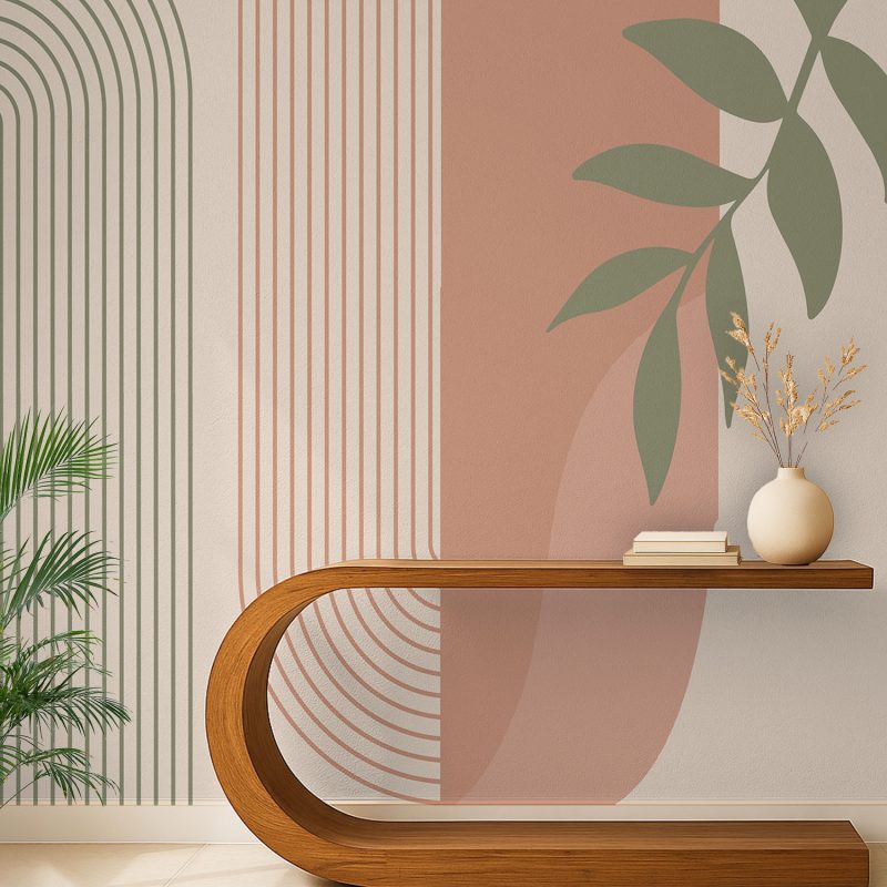 Peach Abstract Arch and Leaf Wallpaper