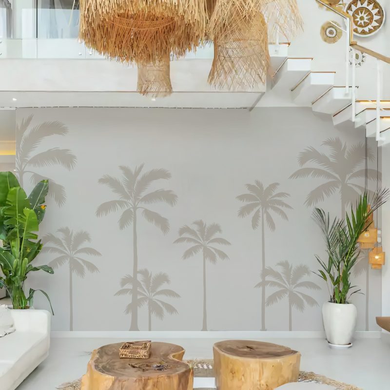 Beige Palm Tree Silhouette Wallpaper