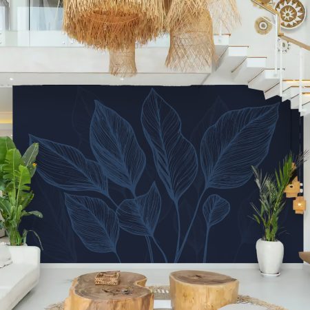 Azure Serenity: Minimalist Leaves in Motion