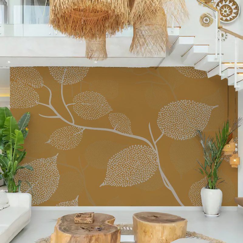 Mustard Layered Dotted Leaf Wallpaper