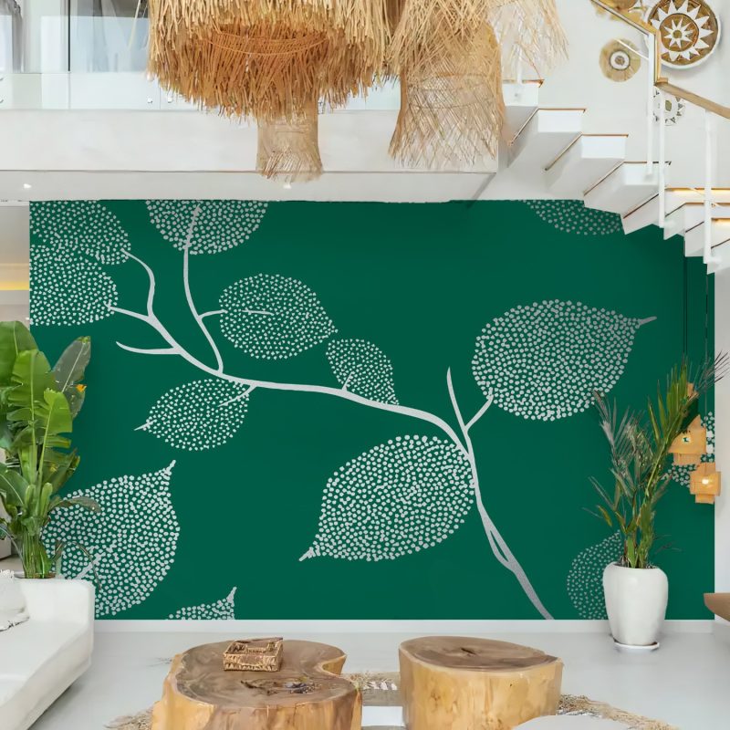 Emerald Green Dotted Leaf Wallpaper