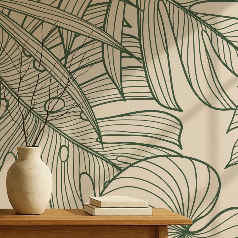 Tropical Elegance in Green Linework