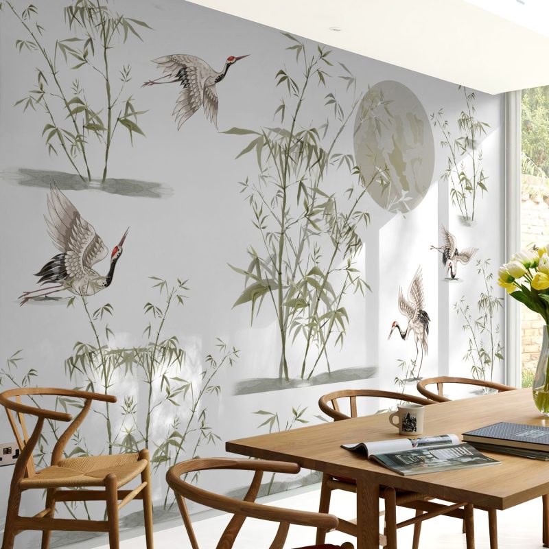 Moonlit Storks Among Bamboo