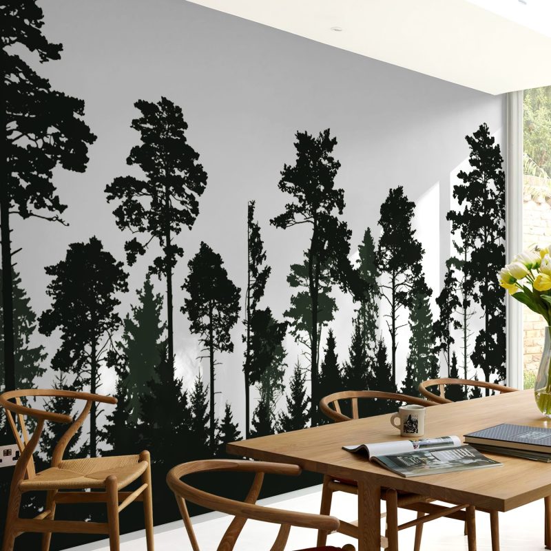 Emerald Silhouettes: A Tranquil Woodland Canvas