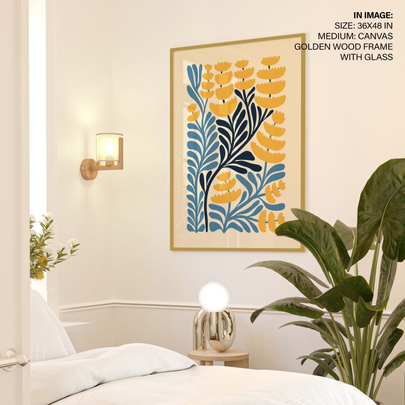 Botanical Yellow Flowers Blue Leaves – Wall Art