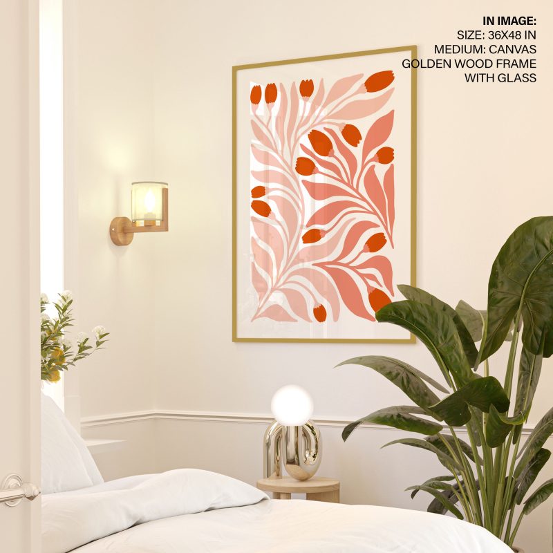 Botanical Peach Orange Floral Pattern – Wall Art