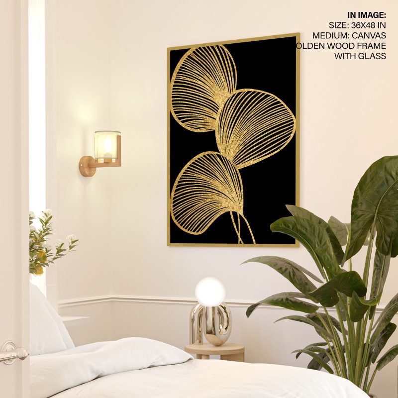 Abstract Gold Botanical Forms Black – Wall Art