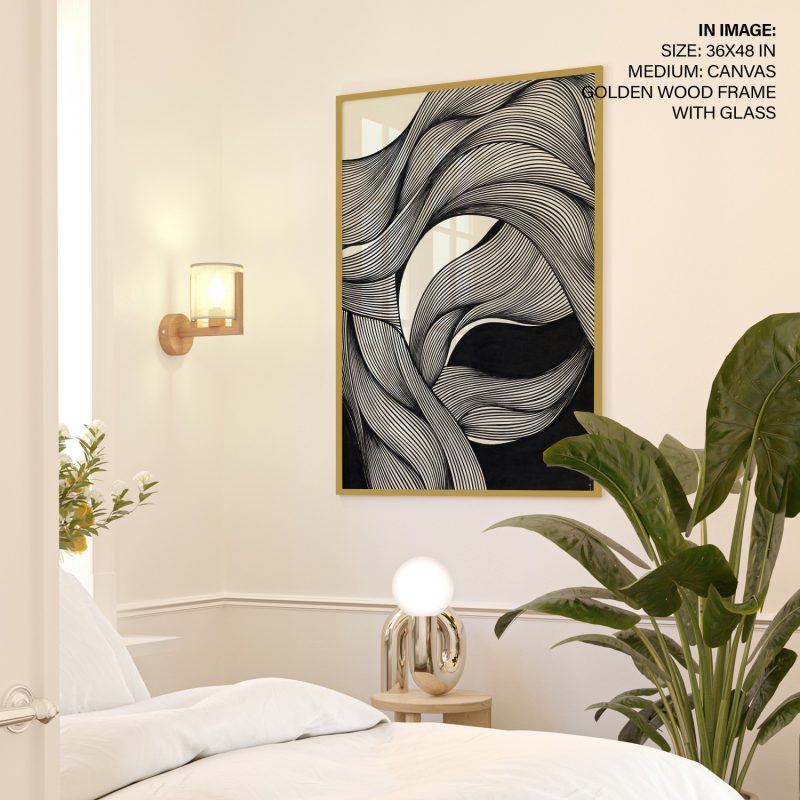 Abstract Black and White Flowing Lines – Wall Painting