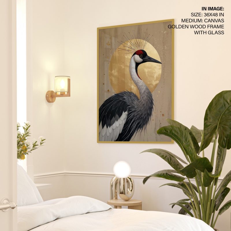 Oriental Crowned Crane Golden Sun – Wall Decor