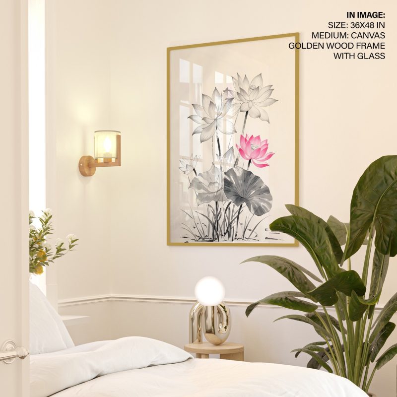 Oriental Pink and Gray Lotuses – Wall Hanging