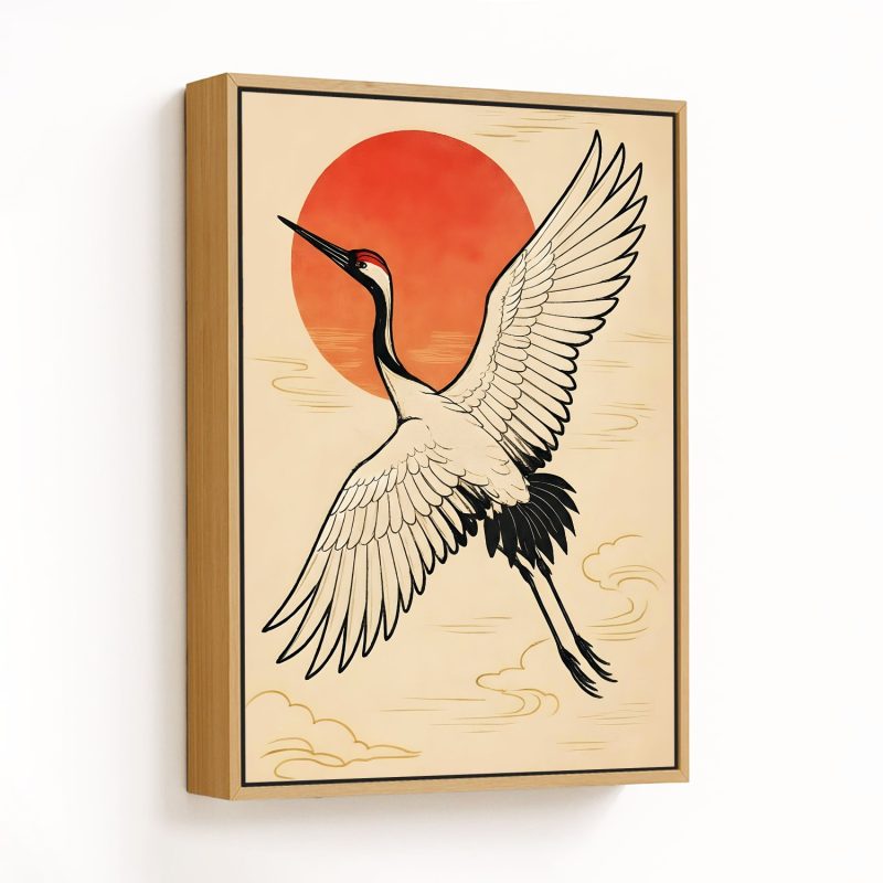 Crane's Flight Over a Red Sun