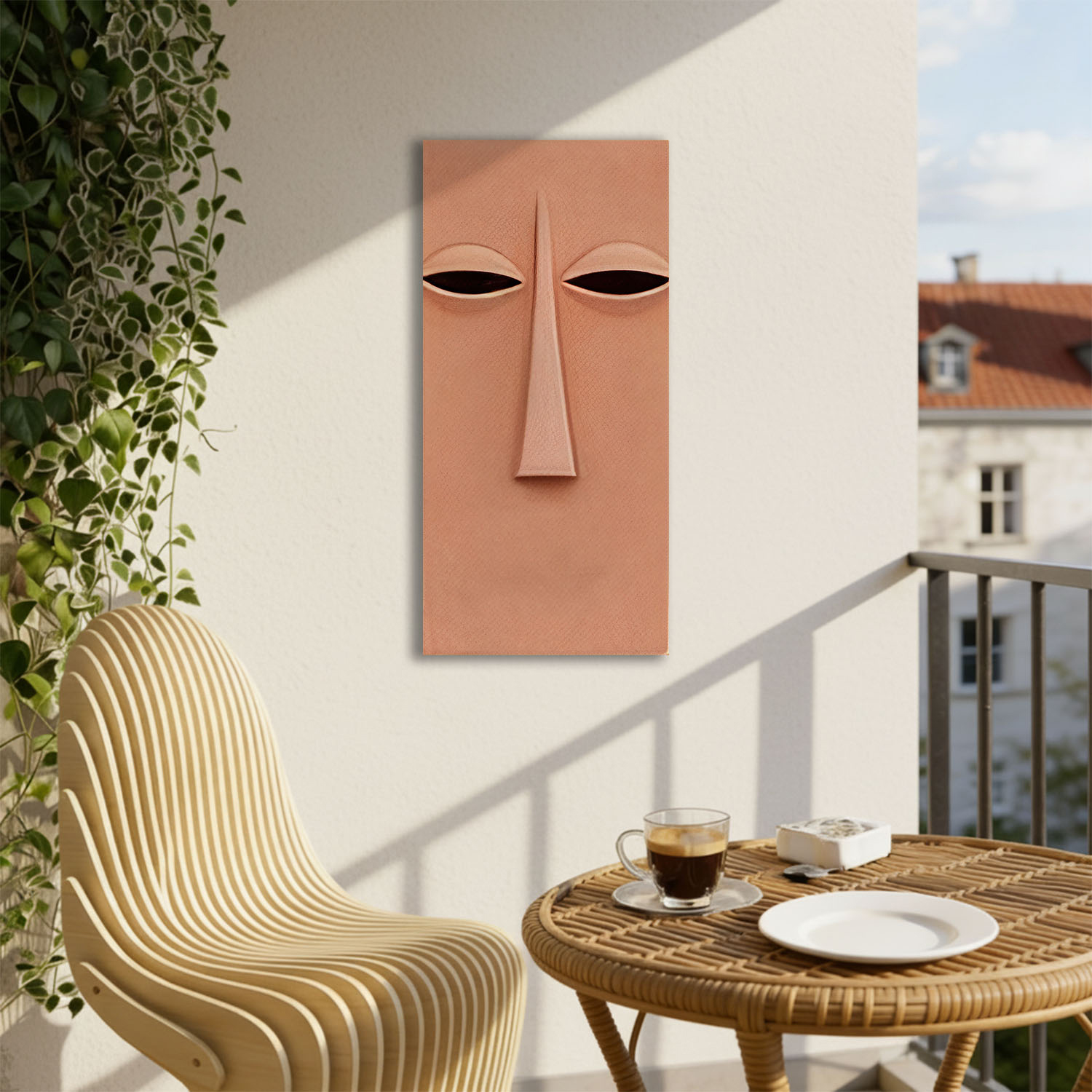 Terracotta Curve - Abstract minimalist piece in earthy tones, defined by a smooth, singular curve that suggests movement within stillness.