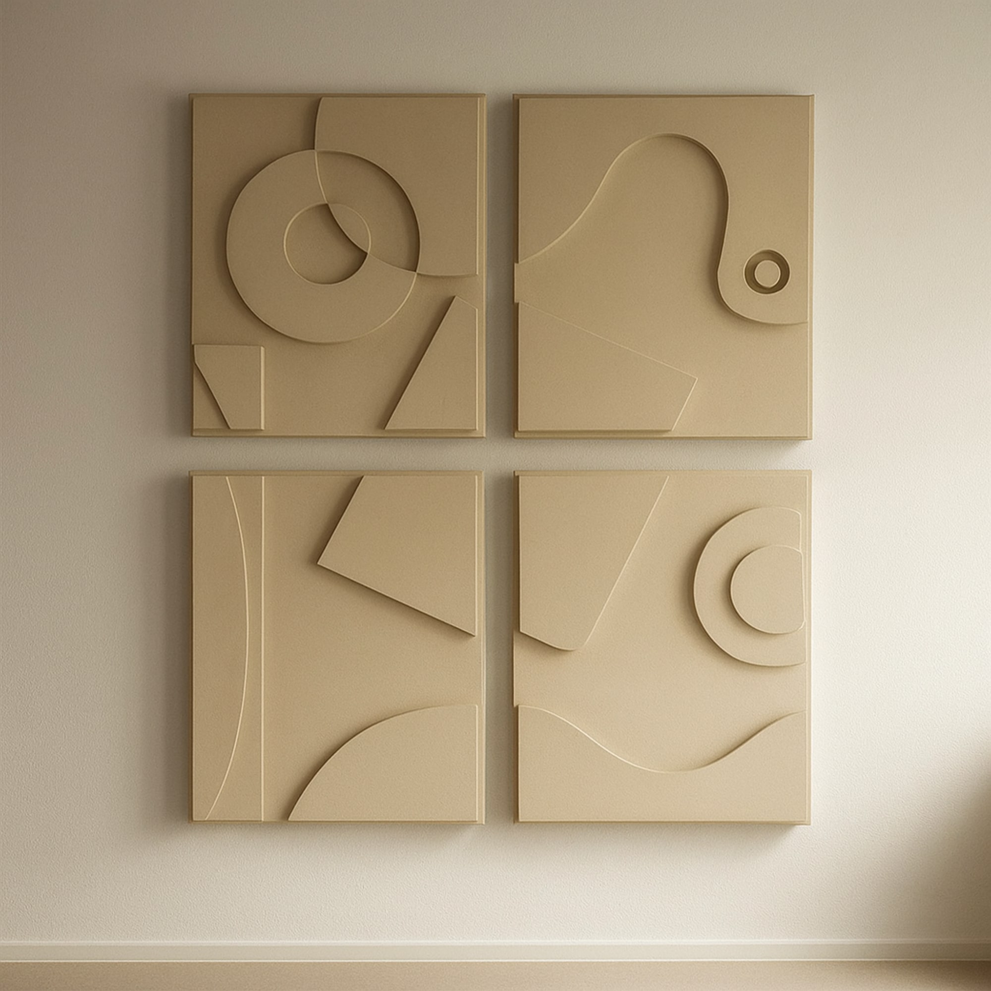 Relief Quartet - This four-panel wall piece feels organic yet geometric