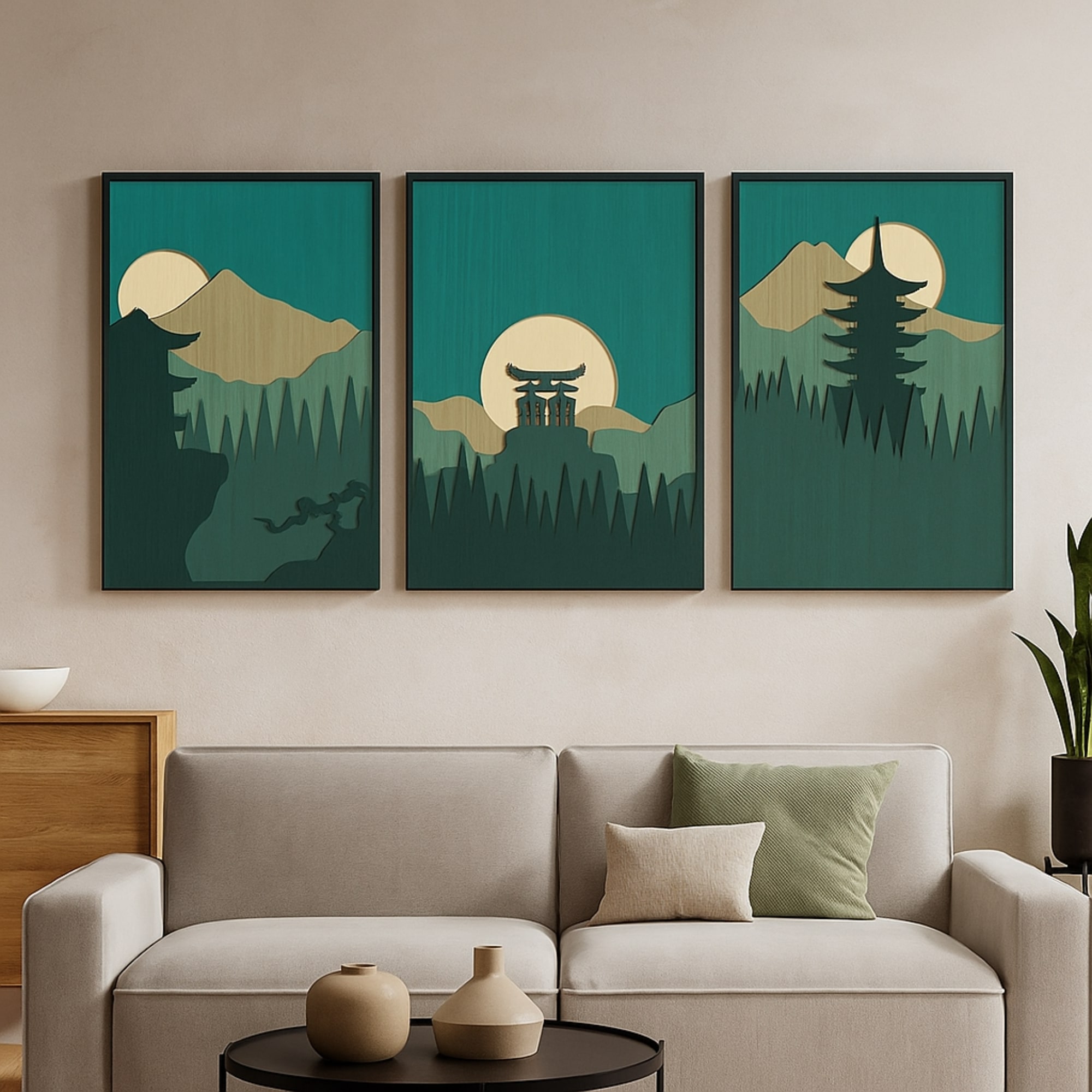 Mountain Sanctuary - is a meticulously layered, three-dimensional artwork that captures the serene beauty of a mountain landscape