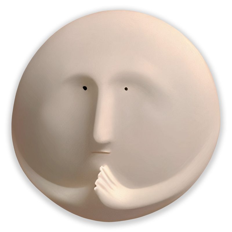 Keeper of Secrets - is a compelling, minimalist ceramic sculpture that captures a moment of deep introspection, quiet contemplation, or veiled emotion.
