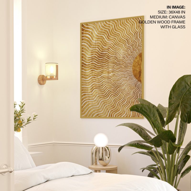 Abstract Golden Wavy Sun Rays – Wall Painting